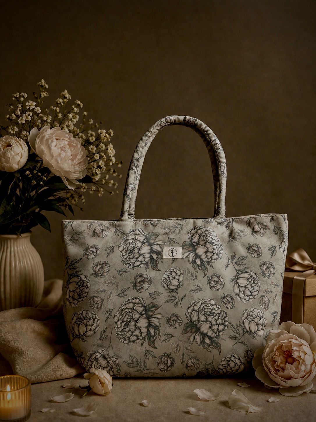 Bolso sand beige peonies